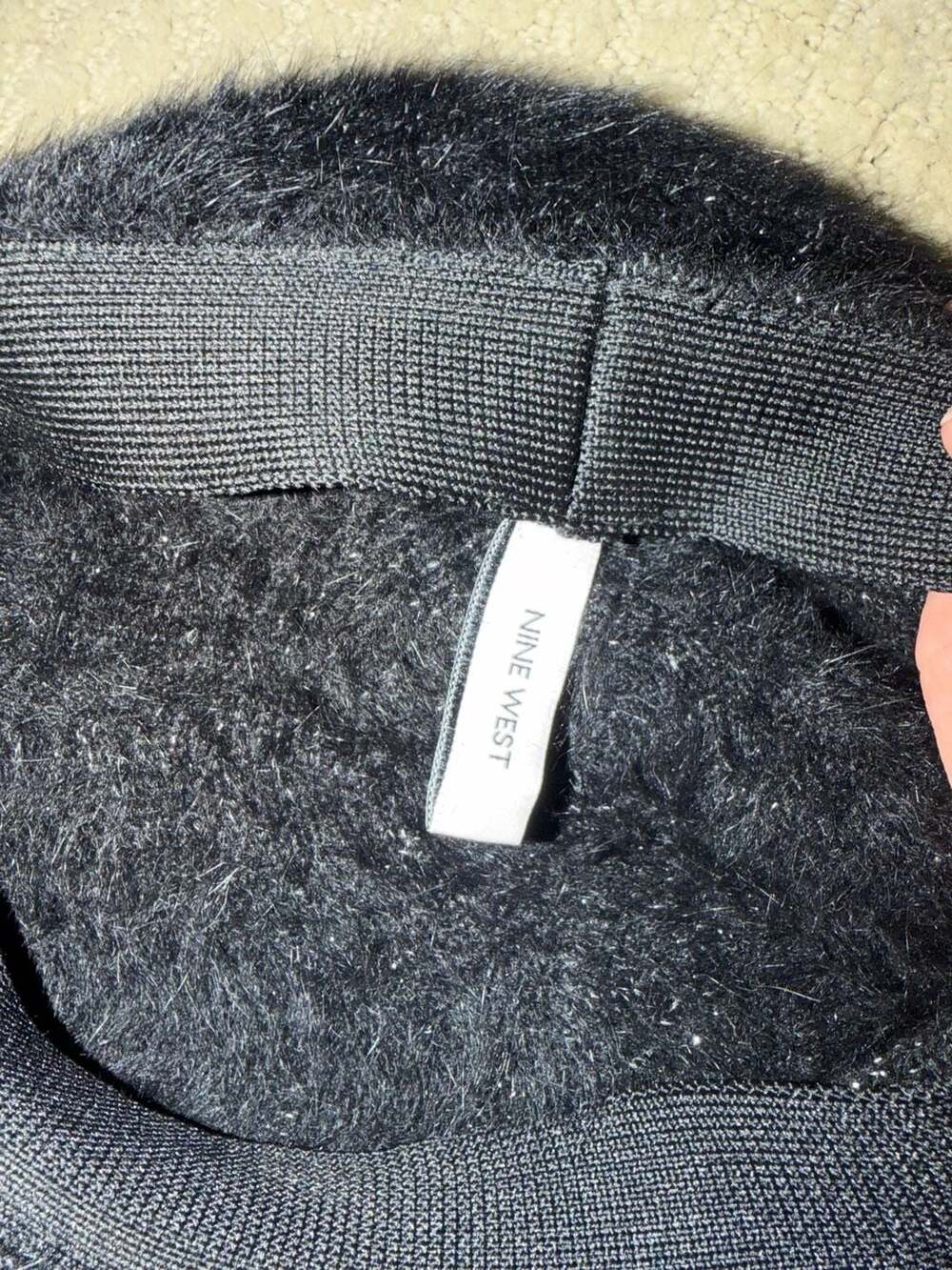 Nine West Black Fuzzy Sparkly Beret Hat - Picture 8 of 10